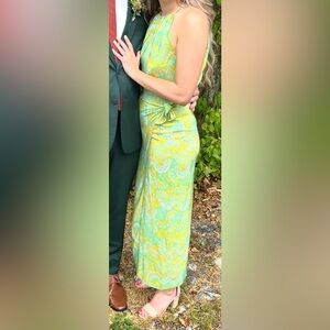 Maggy London high-neck colorful silk dress